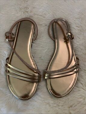 Women's Metallic Rose Gold Strappy Flat Sandals size 10